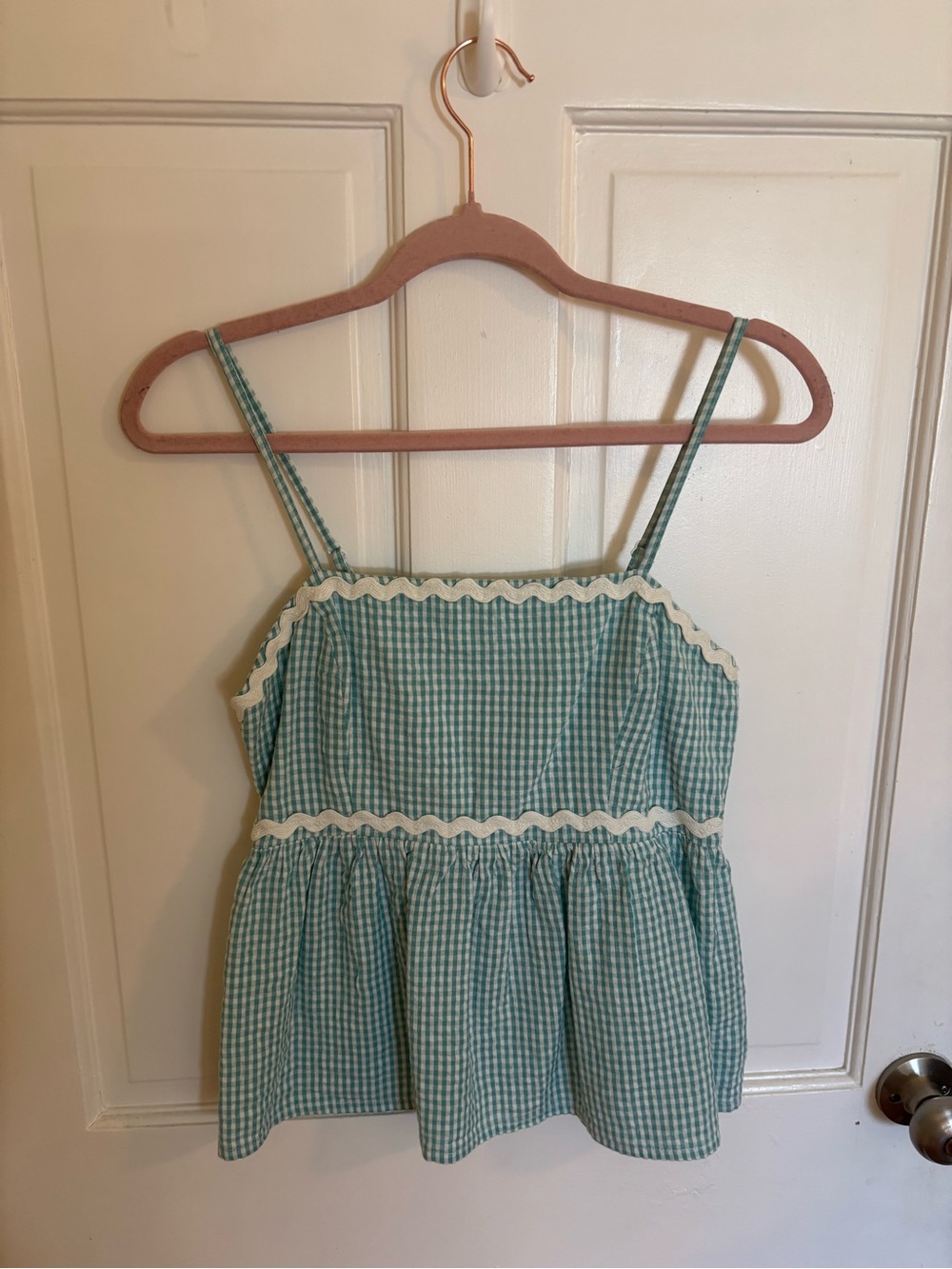 Sim & Sam Green Gingham Ruffle-Trim Tank Top Size Medium
